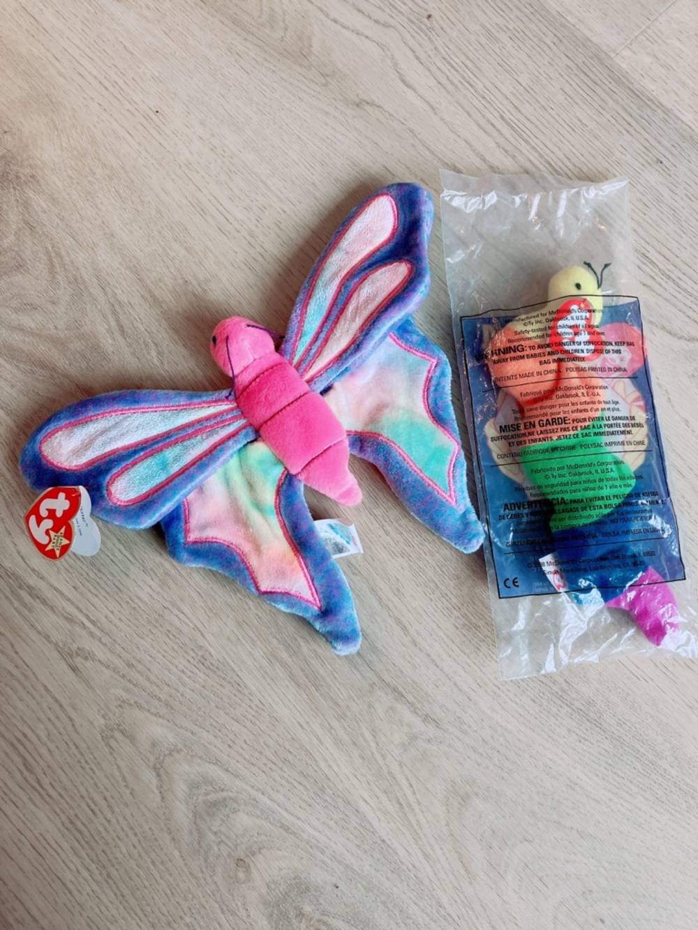 Ty Beanie Babies & Teenie Set - Flitter the Butterfly, Inch the Inchworm Vintage